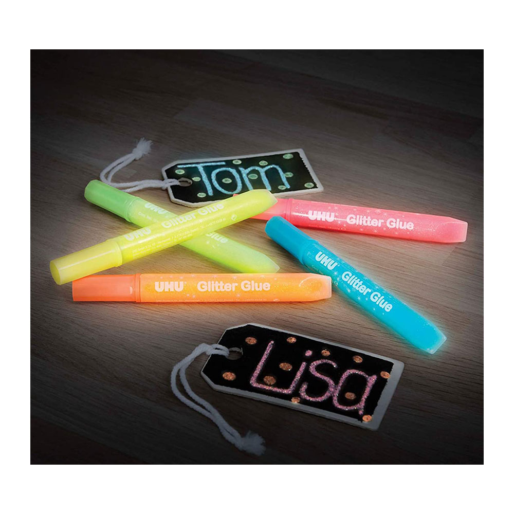 Tubetti glitterati colorati Glitter Glue Glow in the dark UHU 5X10 ml